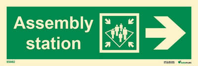 Direction sign "Assembly station right (with arrow)" - IMPA 33.4325