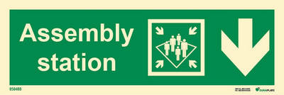 Direction sign "Assembly station down (with arrow)" - IMPA 33.4329