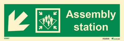 Riktningsanvisningsskylt "Assembly station vänster, ner (med pil)" - IMPA 33.4326