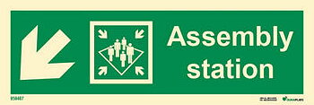 Riktningsanvisningsskylt "Assembly station vänster, ner (med pil)" - IMPA 33.4326