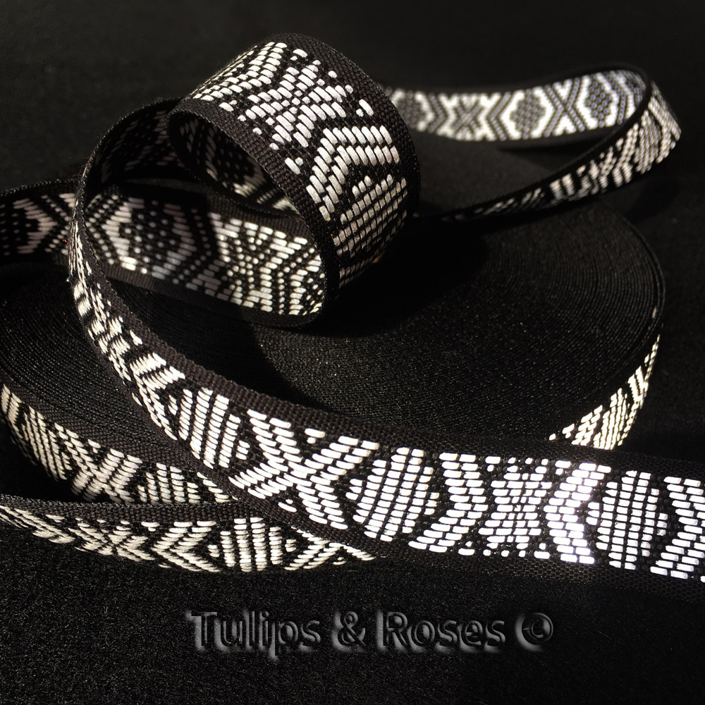 Reflective Ribbon Folk art ribbon 22mm silver on black 5068-2 