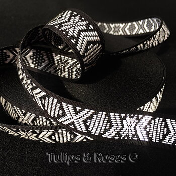 Reflective Ribbon Folk art ribbon 22mm silver on black 5068-2 