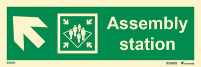 Direction sign "Assembly station left, up (with arrow)" - IMPA 33.4322