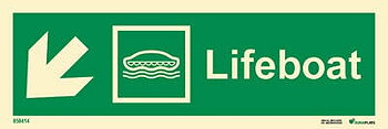 Riktningsanvisningsskylt "Lifeboat vänster, ner (med pil)" - IMPA 33.4306
