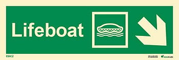 Riktningsanvisningsskylt "Lifeboat höger, ner (med pil)" - IMPA 33.4307