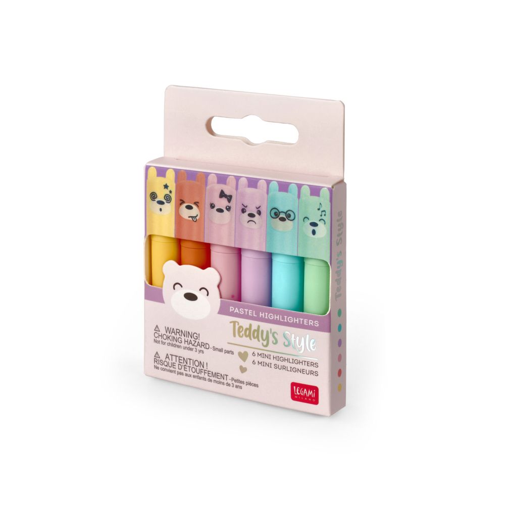 Teddy's style, set med 6 mini-highlighters med pastellfärger