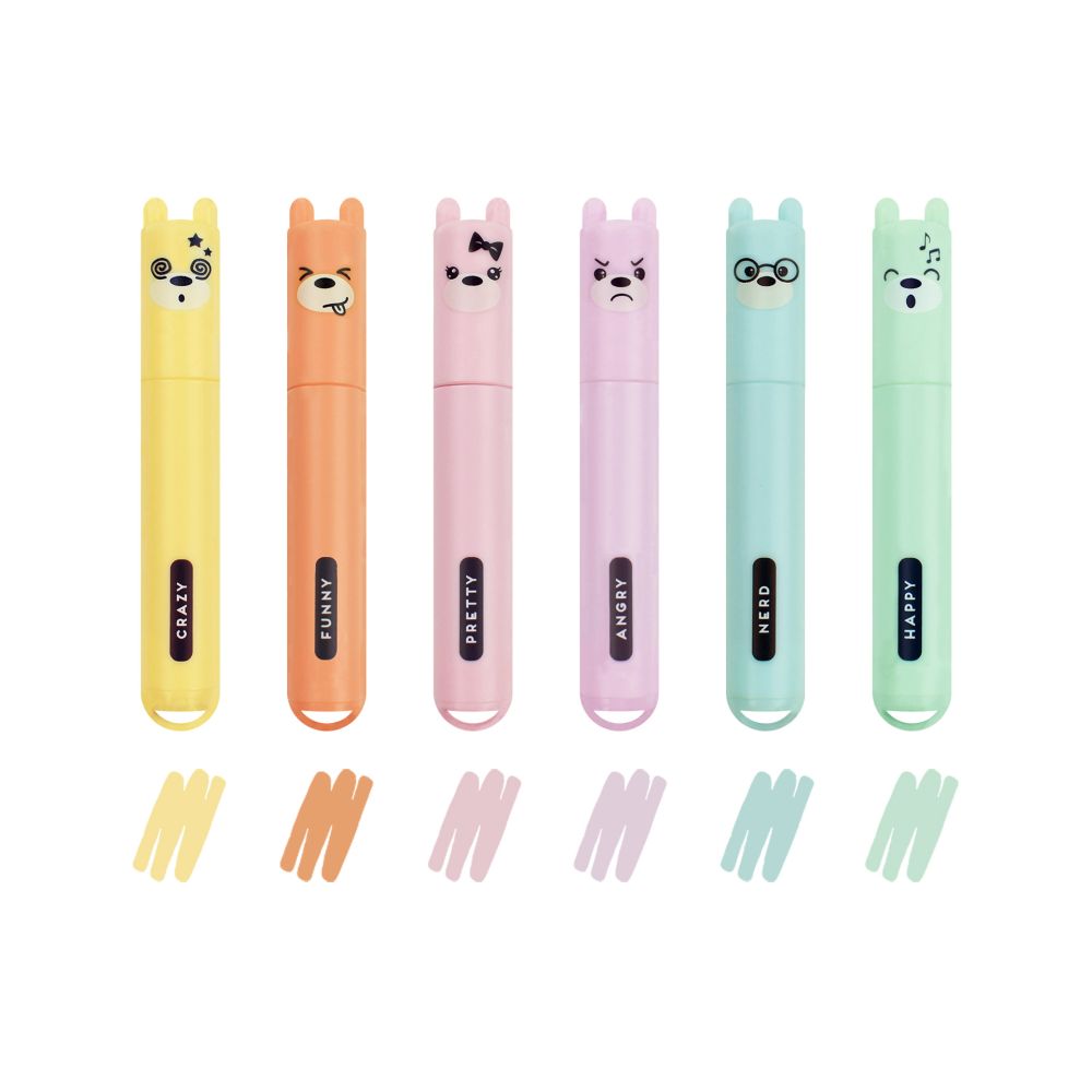 Teddy's style, set med 6 mini-highlighters med pastellfärger - 3
