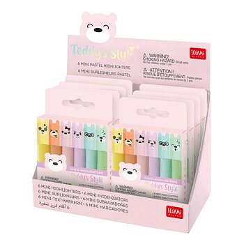 Teddy's style, sæt med 6 mini-highlighters med pastelfarver