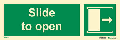 Riktningsanvisningsskylt "Slide to open höger (med pil)" - IMPA 33.4483