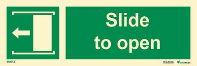 Riktningsanvisningsskylt "Slide to open vänster (med pil)" - IMPA 33.4482