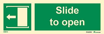 Riktningsanvisningsskylt "Slide to open vänster (med pil)" - IMPA 33.4482