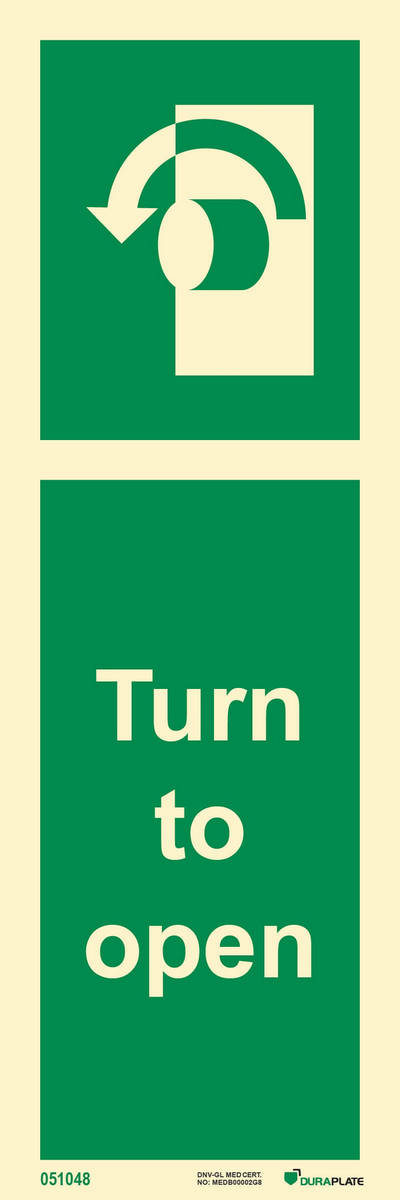 Riktningsanvisningsskylt "Turn to open (moturs)"