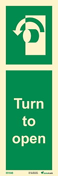 Riktningsanvisningsskylt "Turn to open (moturs)"