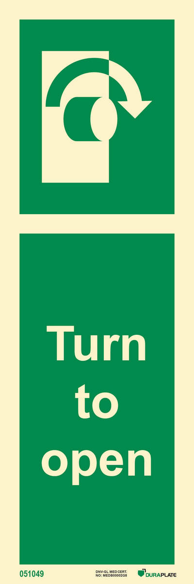 Riktningsanvisningsskylt "Turn to open (medurs)"