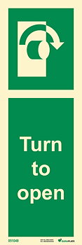 Riktningsanvisningsskylt "Turn to open (medurs)"