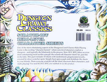 DCC RPG 0-Level Scratch Off Character Sheets (Silver Scratch Off Accessory)