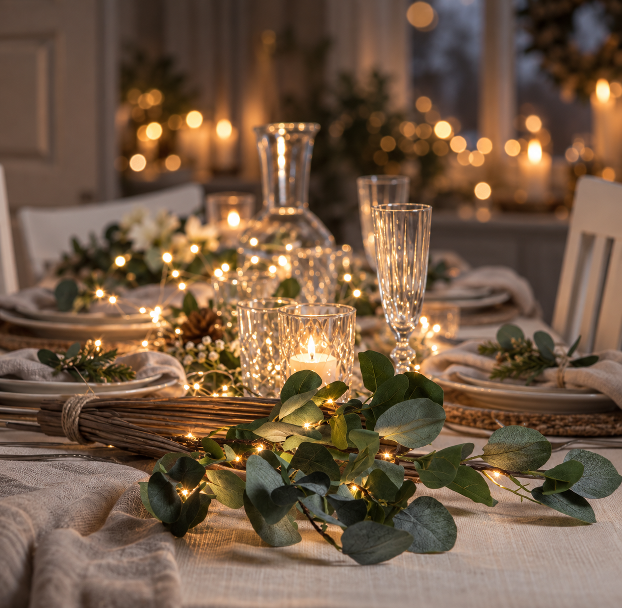 Eucalyptus with light string - Decorative branch - 90 cm - 3