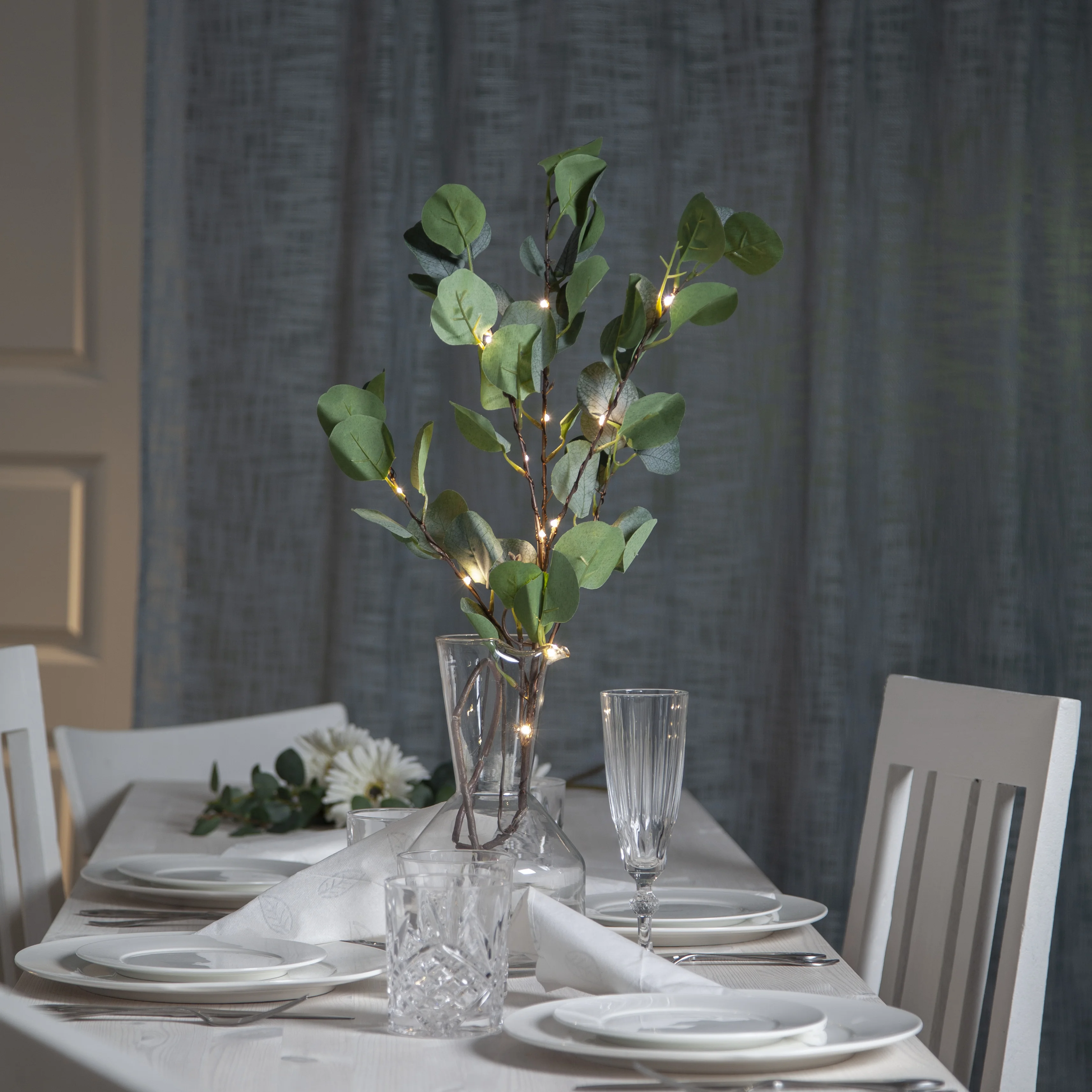 Eucalyptus with light string - Decorative branch - 90 cm - 6