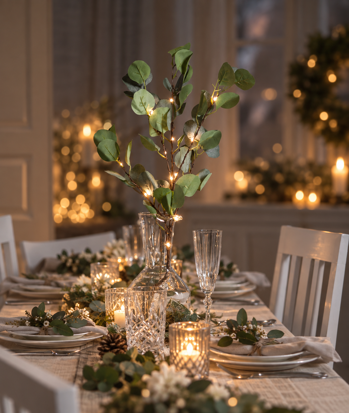 Eucalyptus with light string - Decorative branch - 90 cm - 2