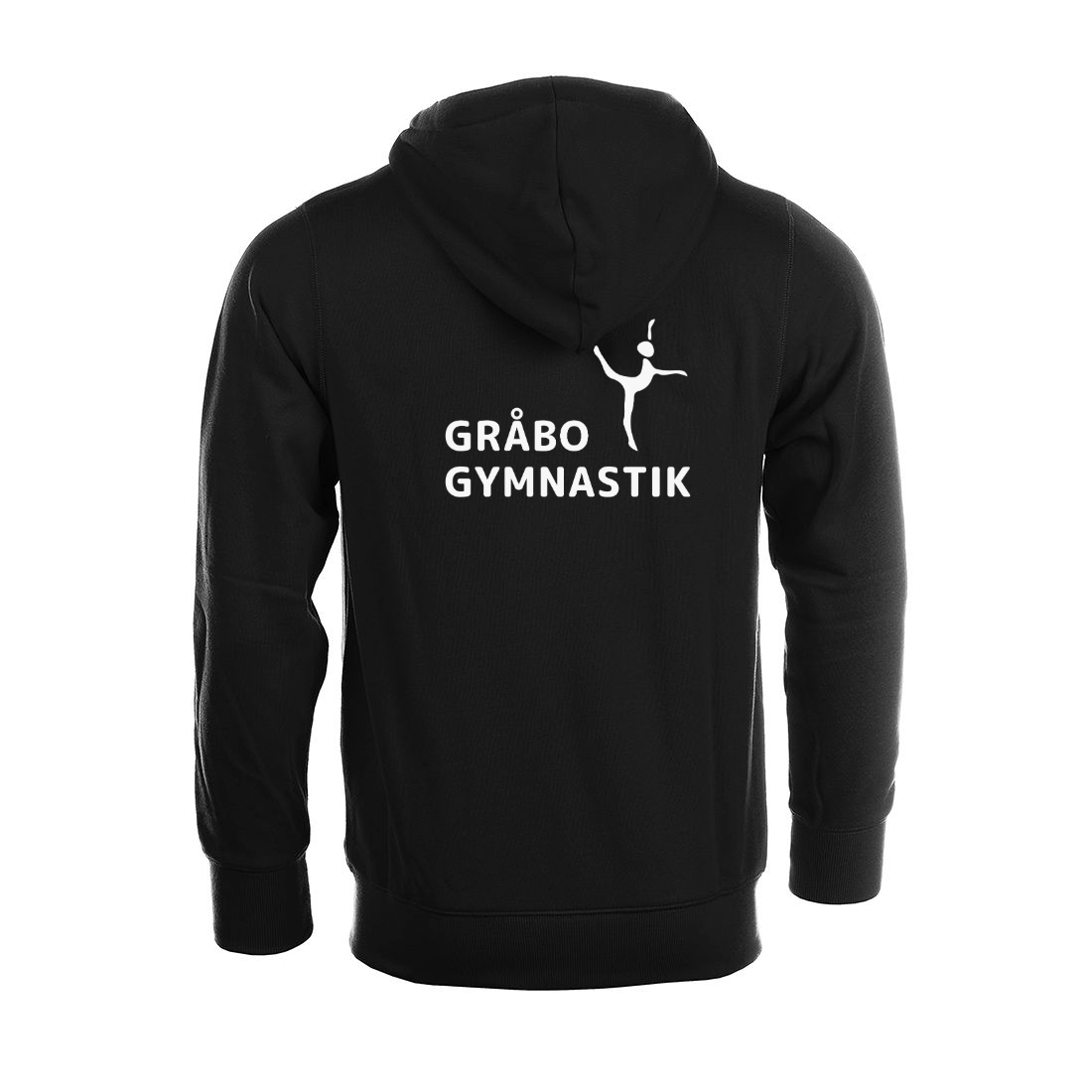 Svart hoodjacka, svartvita snören, med LEDARE eller GYMNAST, Gråbo Gymnastik - 2