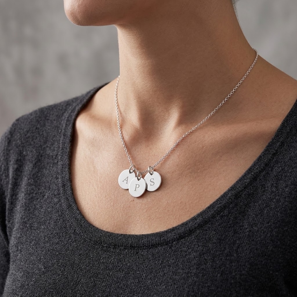 Tre coins, Bokstavshalsband med gravyr- Silver - 3