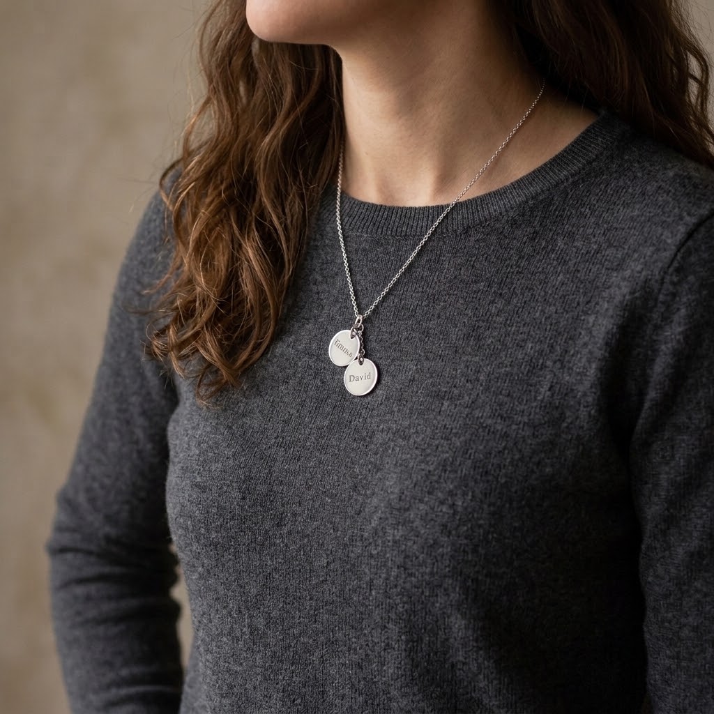 Två coins, Halsband med gravyr - Silver - 3