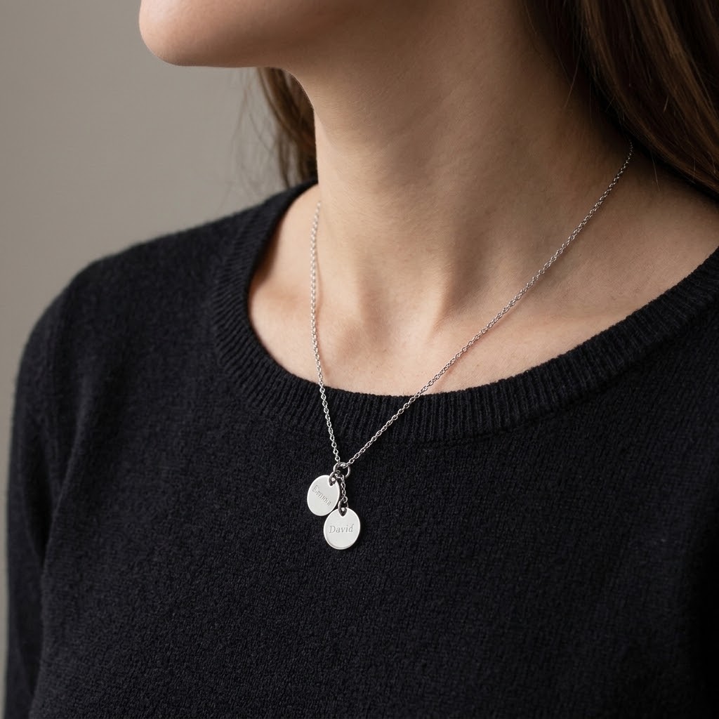 Två coins, Halsband med gravyr - Silver - 3