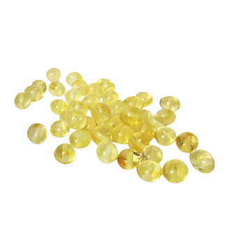 Citrongula bärnstenspärlor i lemonfärg, oregelbundna polerade nuggets ca 4–6 mm.