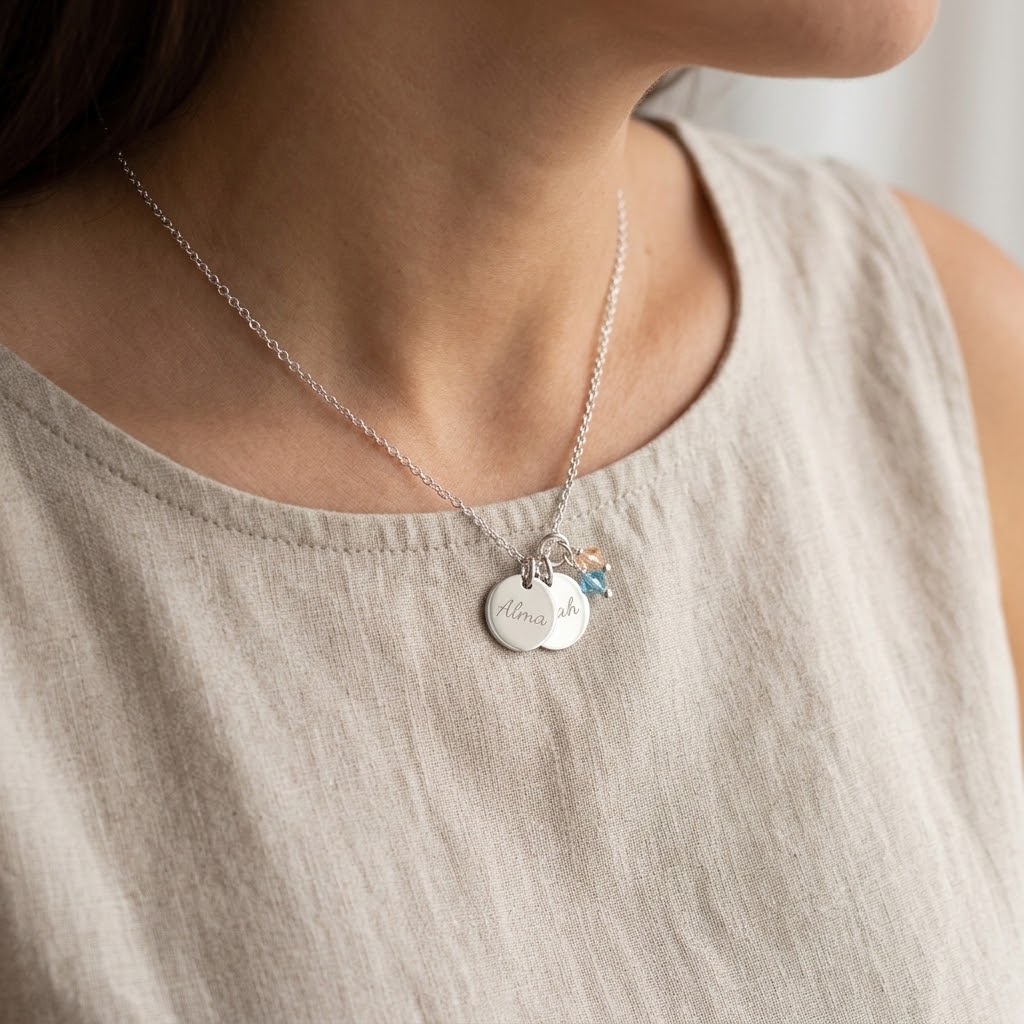 Två coins, Halsband med gravyr - Silver - 3