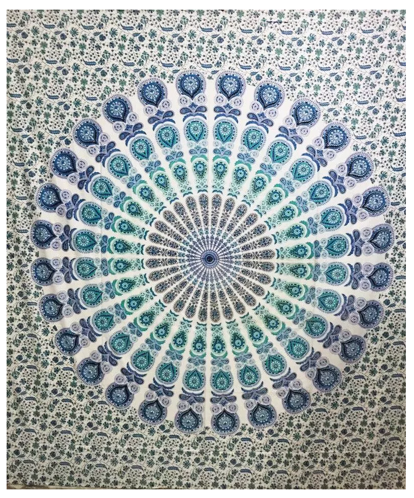 Väggbonad / Sängöverkast - Blå/ Grön Mix Mandala