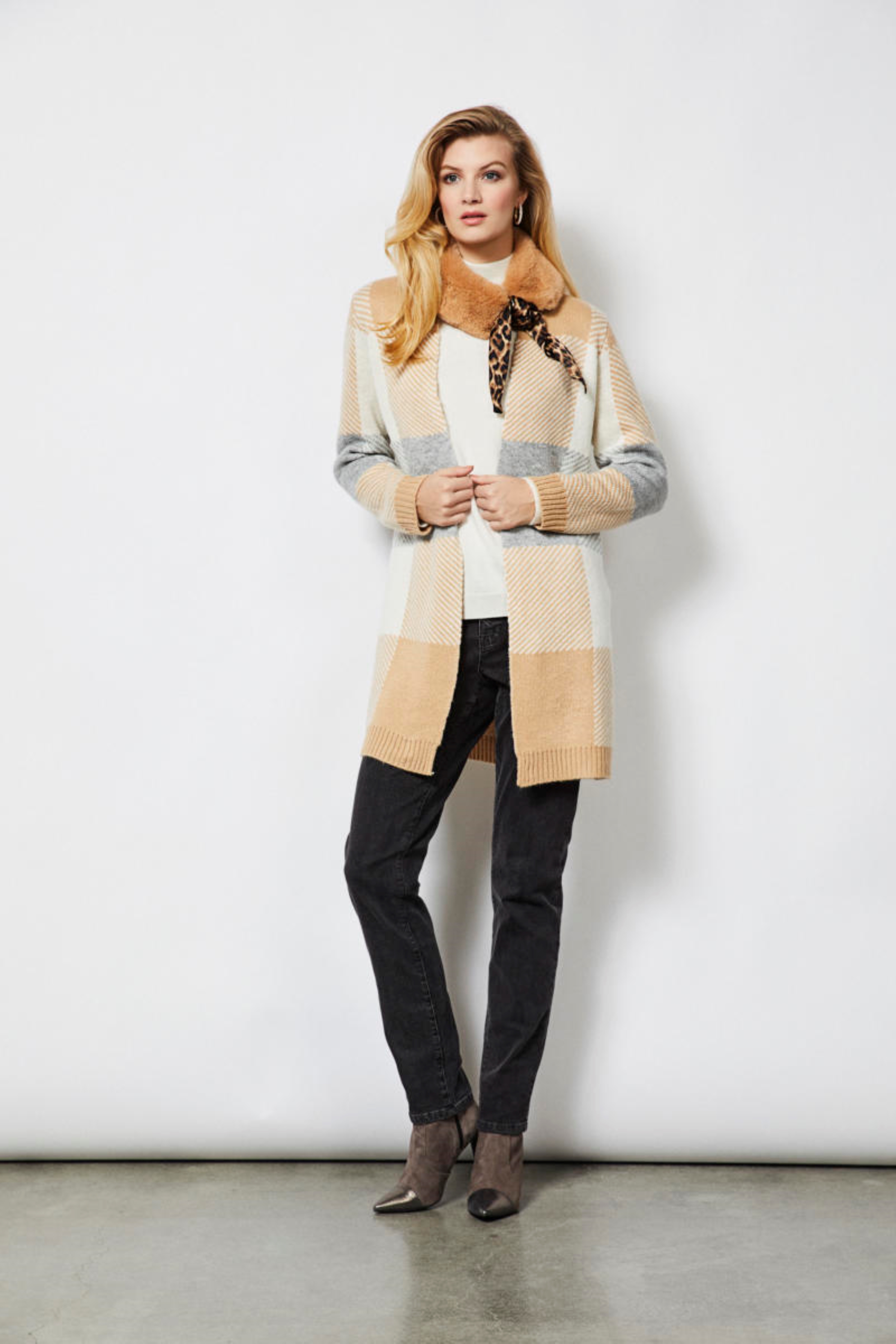 Cardigan Camel/Grå kofta MICHA - 2