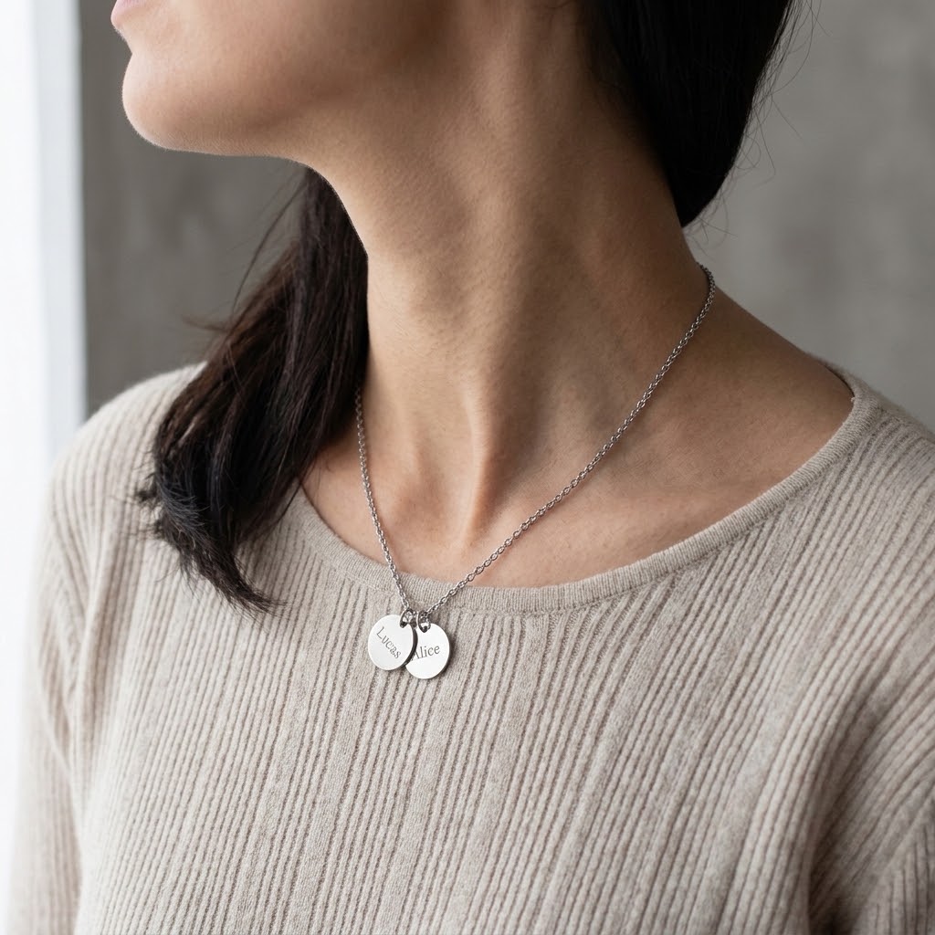  Två coins, Halsband med gravyr - Rostfritt stål - 3