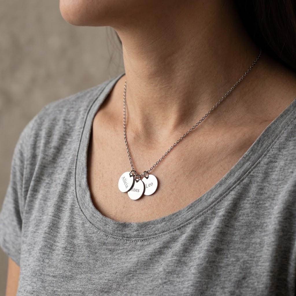  Tre Coins, Halsband med gravyr - Rostfritt stål - 3