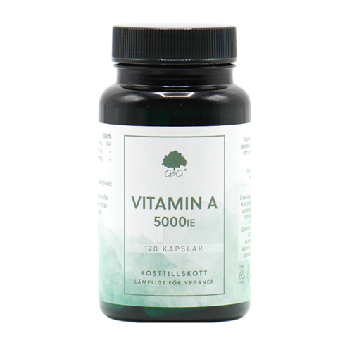 Vitamin A retinol 5000ie från G&G Vitamins i mörk burk om 120 kapslar