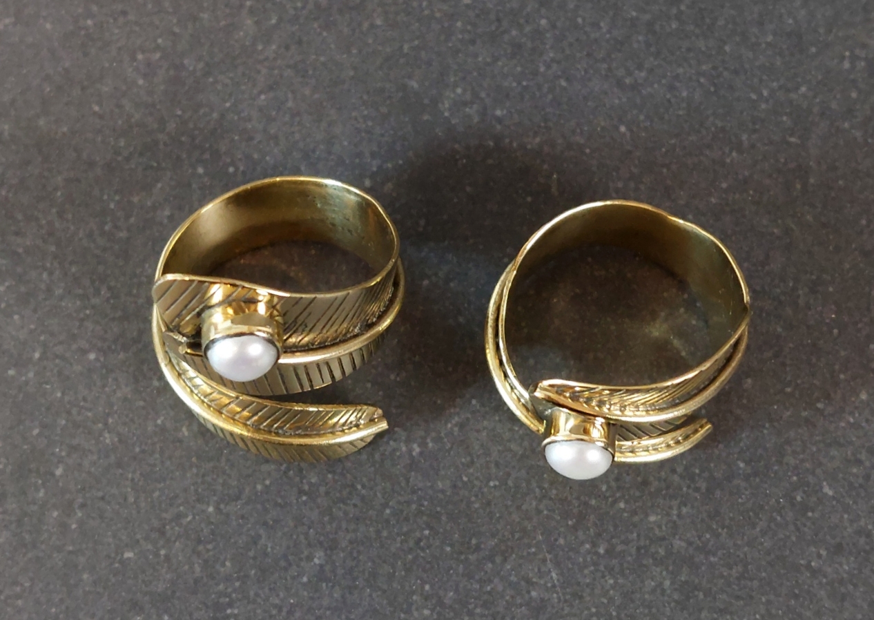 Ställbar Ring i Brons med Sötvattenspärla - 2