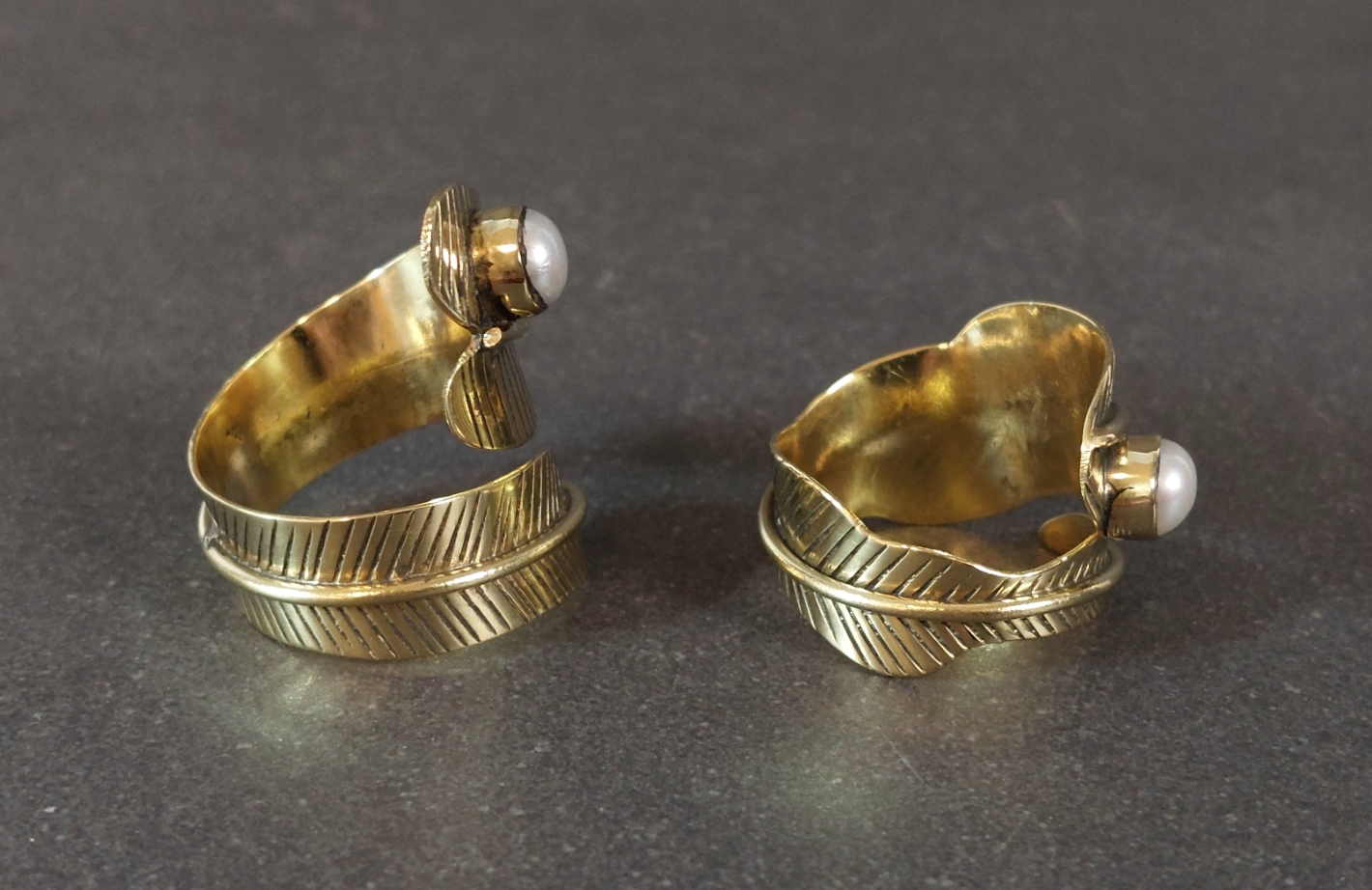 Ställbar Ring i Brons med Sötvattenspärla - 4