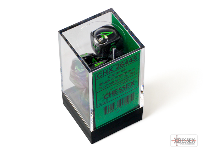 Chessex: Gemini Black-Grey/Green Polyhedral 7-Dice Set