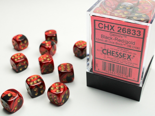 Chessex: Gemini Black-Red/Gold 12mm d6 Dice Block (36 dice)