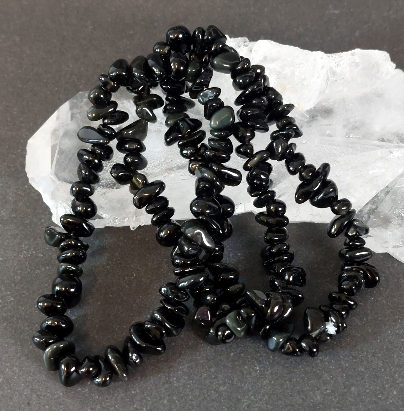 Svart Obsidian Chip Armband