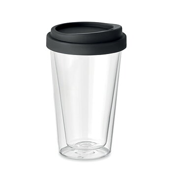 Termosmugg af glas med sort lås