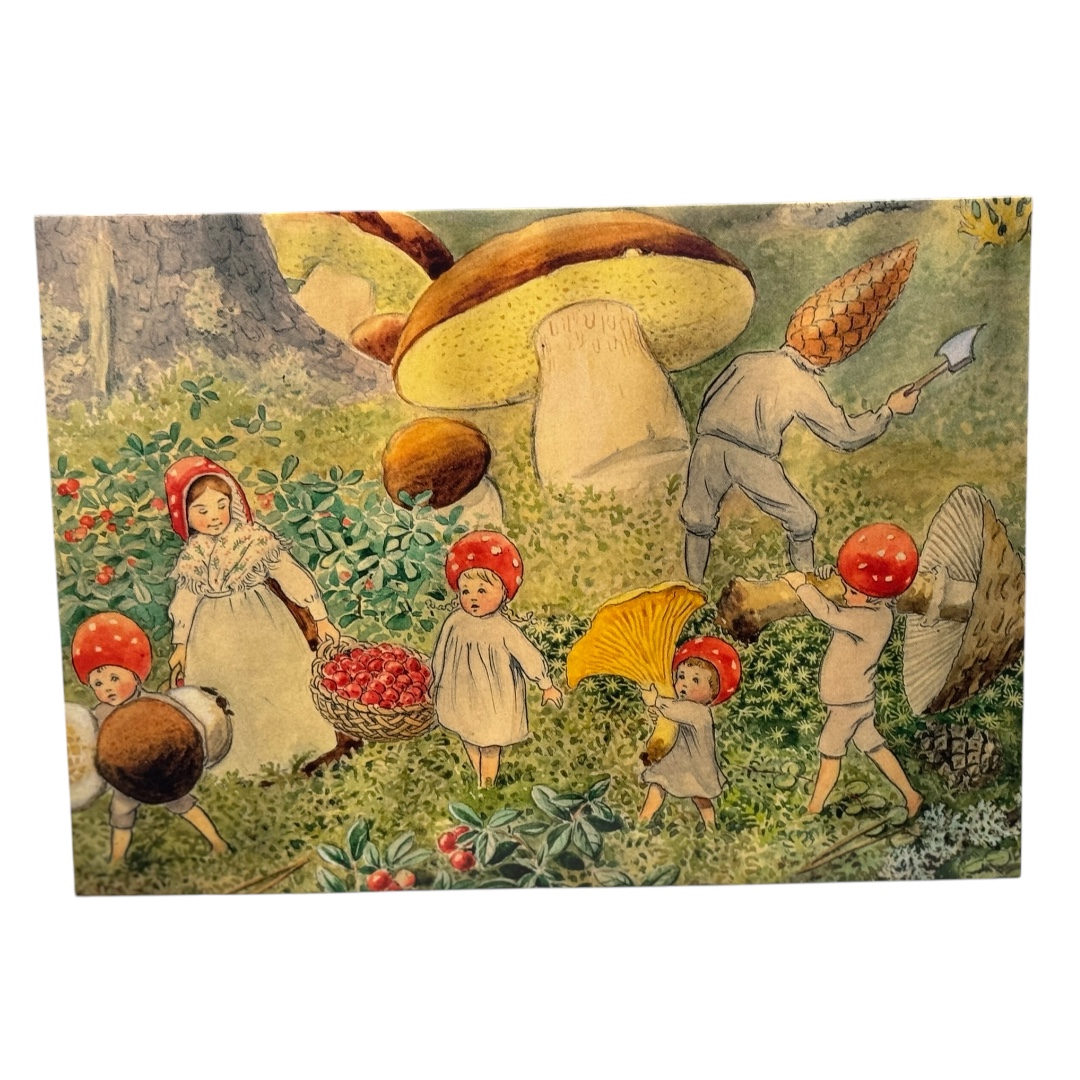 Elsa Beskow Vykort - Tomtebobarnen Svampar