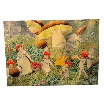 Elsa Beskow Vykort - Tomtebobarnen Svampar