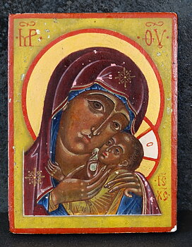 Handmålad Rysk Ikon - Maria med Jesusbarnet