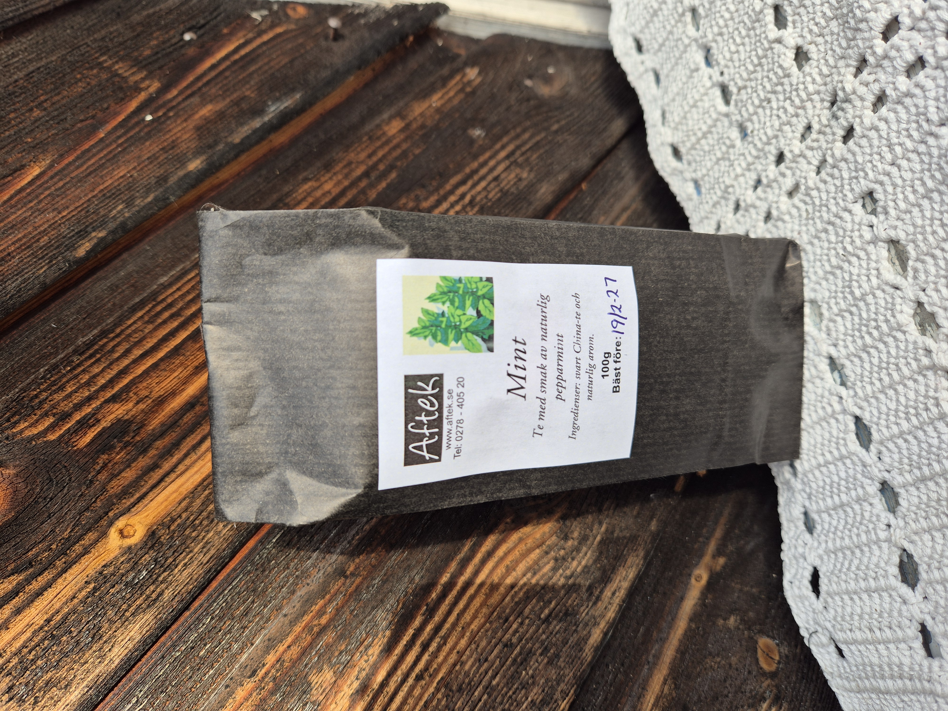 Förpackat svart te, Mint, 100g, Aftek