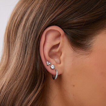 Flower crystal earring, Silver