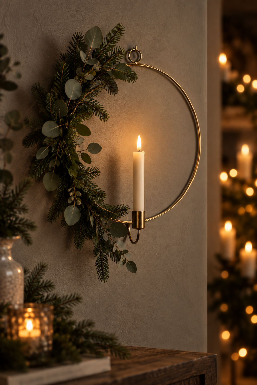 Wall candle holder incl. battery light - Light ring - Brass - Ø 28 cm - 2