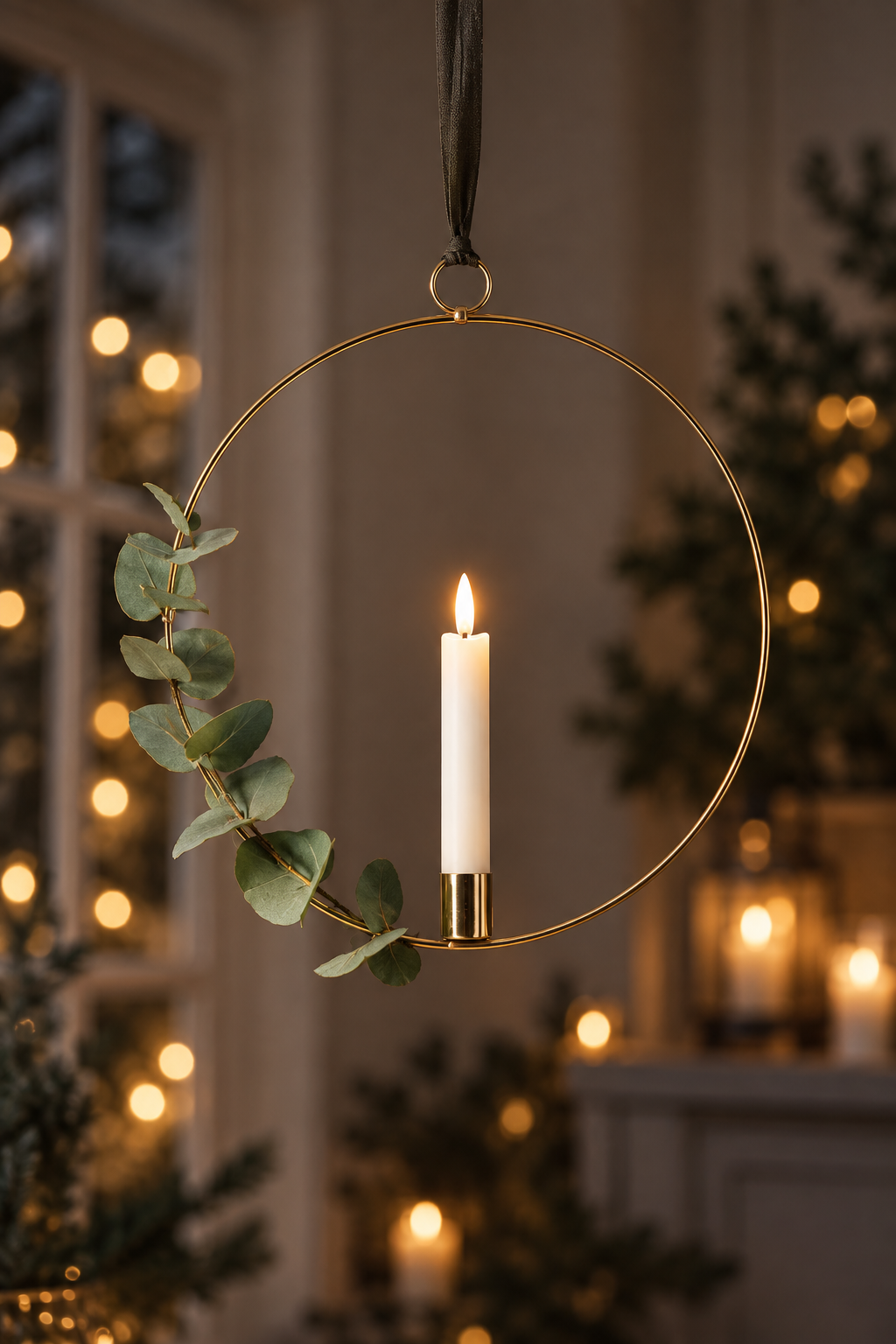 Light ring - Candlestick incl. battery light - Brass - Ø 28.5 cm