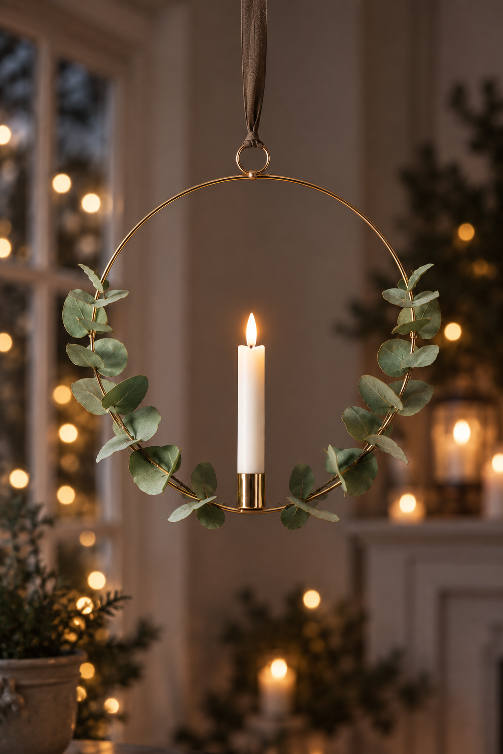 Ljusring - Ljusstake inkl. batteriljus - Mässing - Ø 28,5 cm - 2