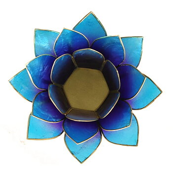 Lotus Candlelight Holder Violet-Blue Gold Trim -- 13.5 Cm
