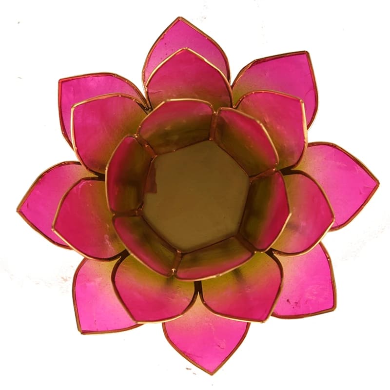 Lotus Candlelight Holder Green-Pink Gold Trim -- 13.5 Cm - 2